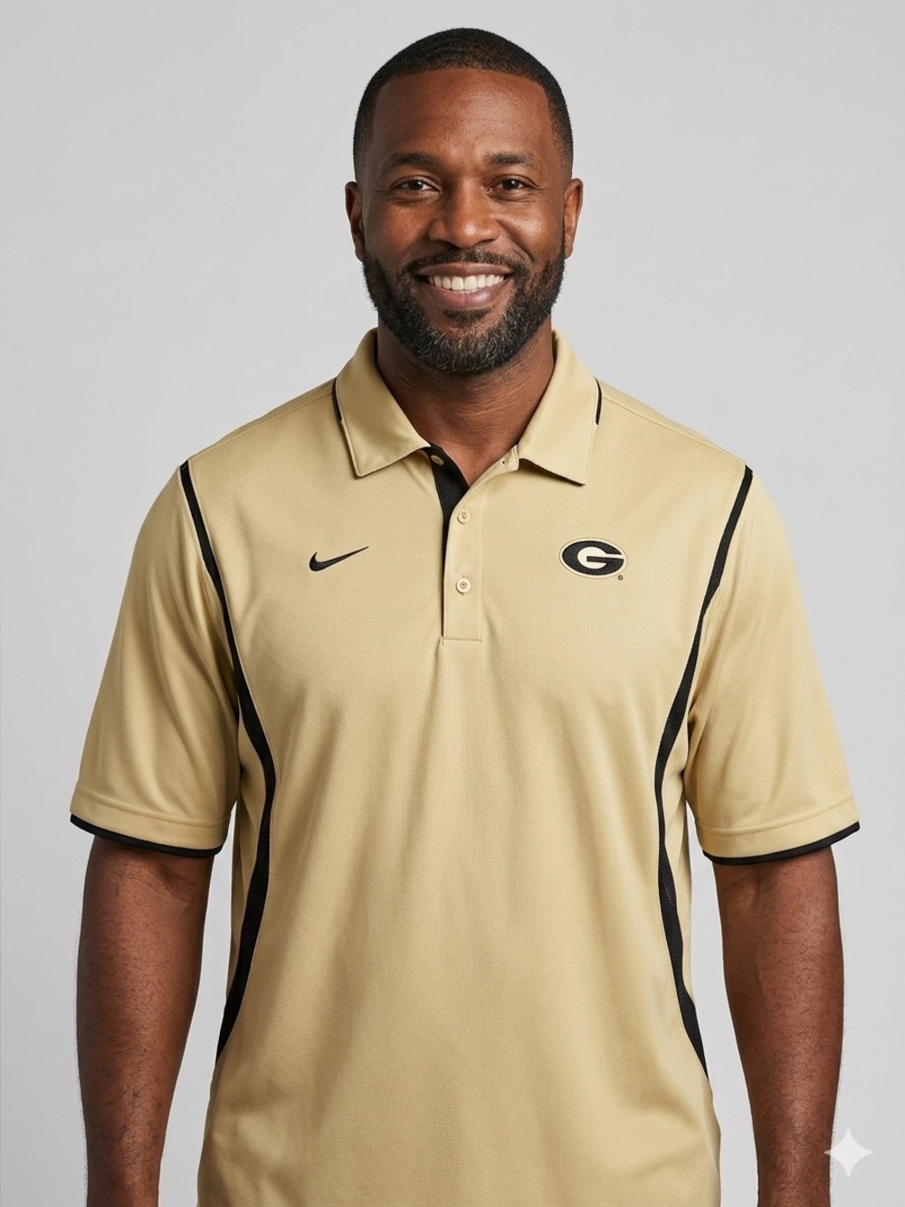 Nike Team Georgia Bulldogs Polo Shirt Mens XL Tan Black FIT DRY Golf G Logo